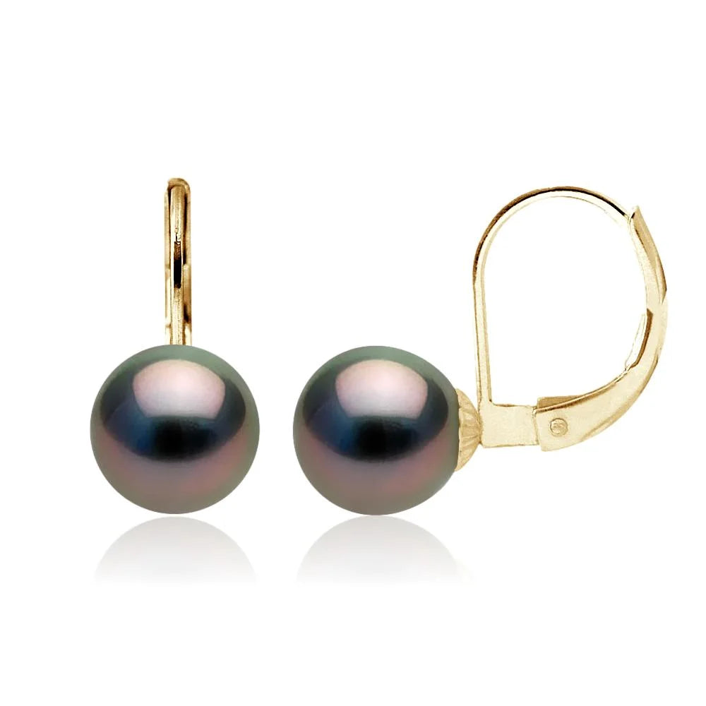 Boucles D'oreilles Perles De Mer Du Sud - Or 18k, Diamants Noirs - Fermoir à Vis - Neuf