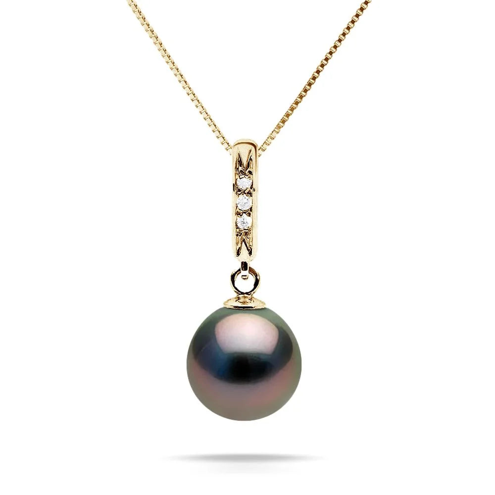 Pendentif Grande Perle Blanche, Rose & Perle De Tahiti Noire - Argent Sterling 925 - Rose-Mimosa