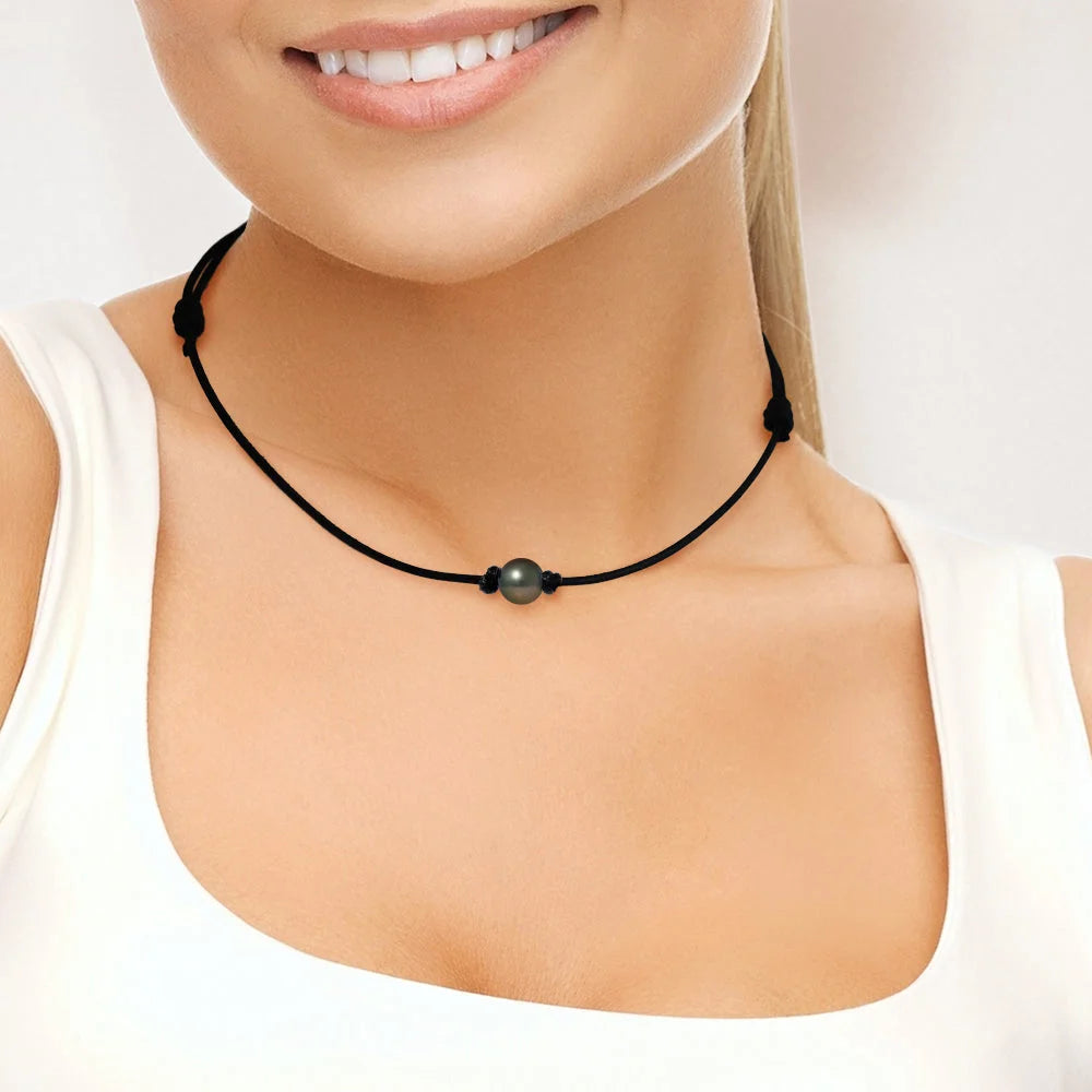 Collier Col Perles Noires - Très Bon état - Bijou élégant Sans Marque