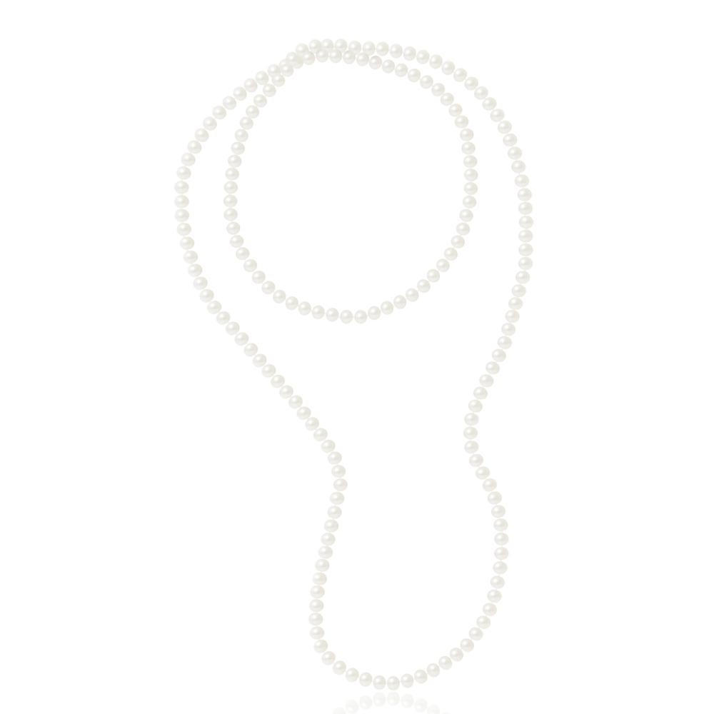Collier Sautoir Perles Blanches Nacrées Vintage Années 80 - 140cm - Occasion