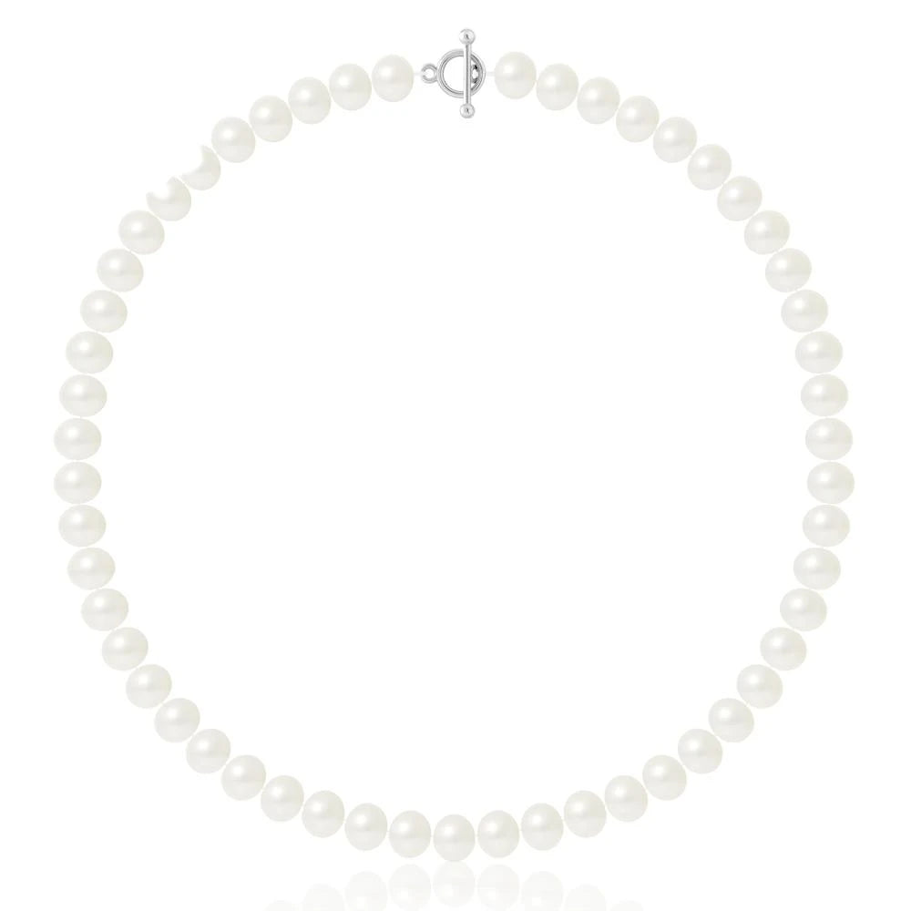 Collier de perles blanches avec fermoir anneau en argent 925