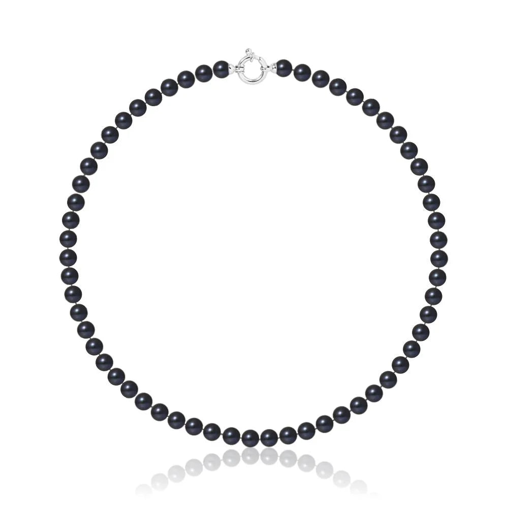 Collier de perles noires avec fermoir anneau argenté