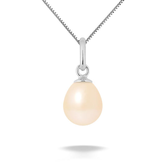 Pendentif perle rose 7-8 mm or blanc