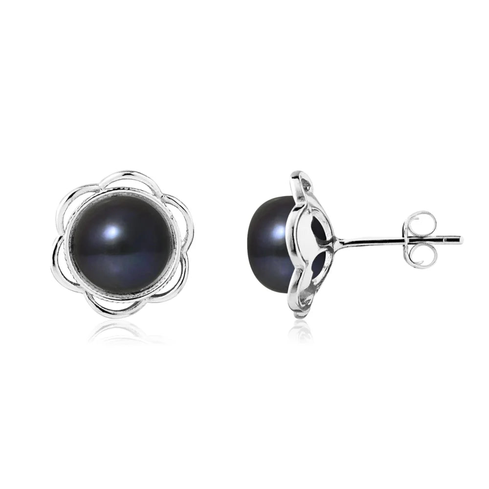 Boucles d’oreilles en argent et perles noires