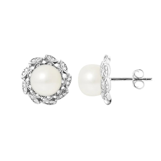 Boucles d’oreilles en argent sterling avec fleur en perle