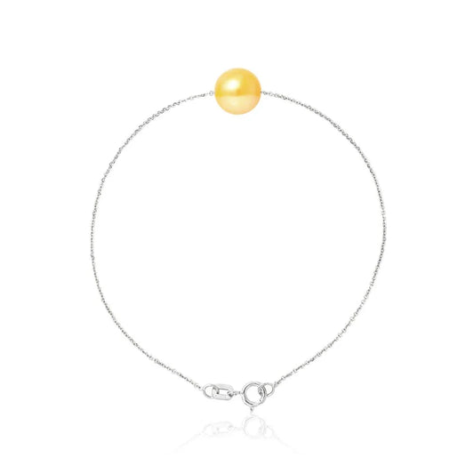 un bracelet de perles jaunes avec une chaîne en argent