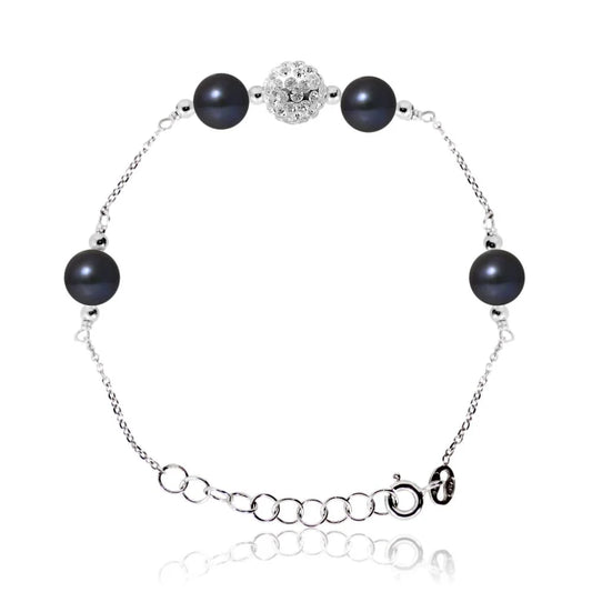 un bracelet en perles noires avec une chaîne en argent