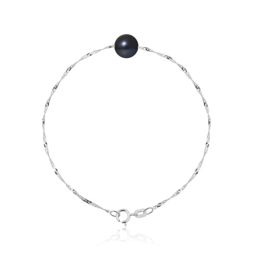 un bracelet en perles noires avec une chaîne en argent