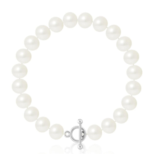 un bracelet en perles blanches avec un fermoir en argent