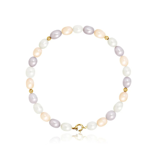 un bracelet avec une perle blanche et rose