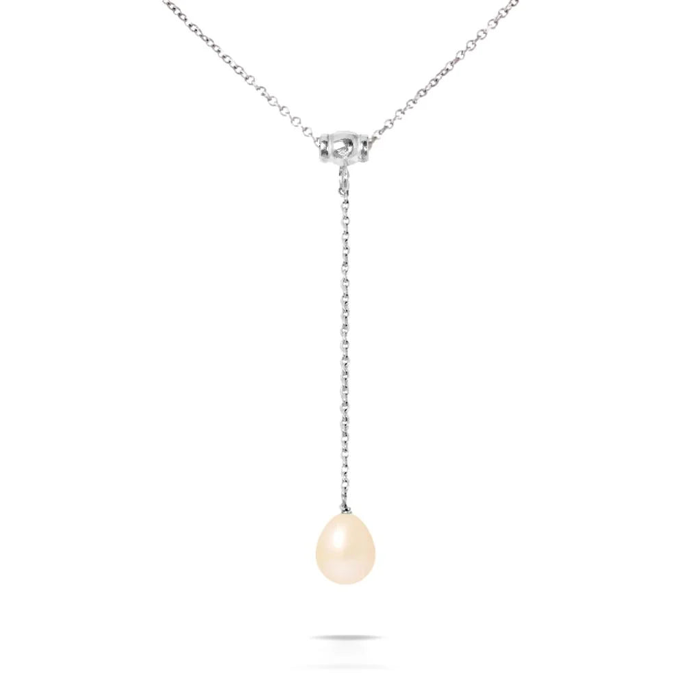 un pendentif en perle blanche avec une chaîne