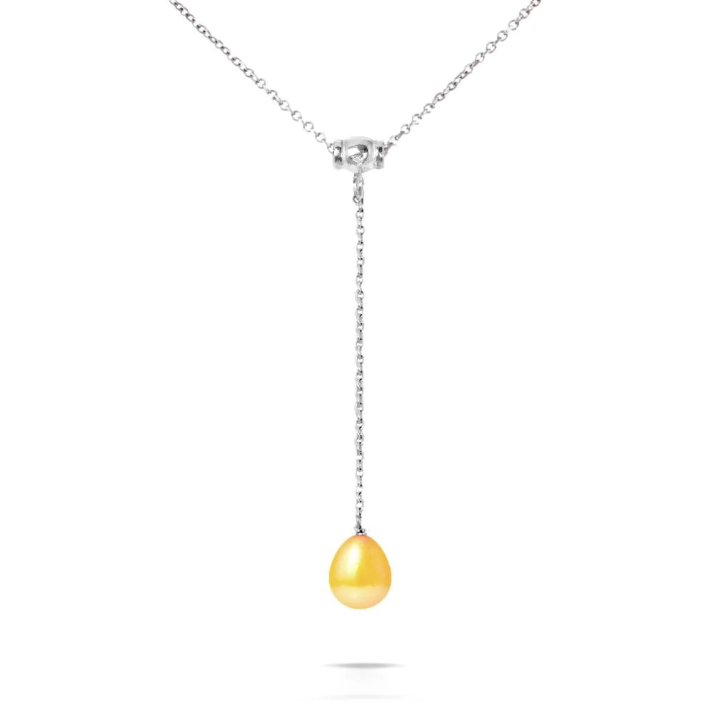 un pendentif en perle jaune avec une chaîne